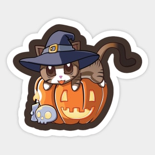 Brown Stripped Cat on a Pumpkin Sticker